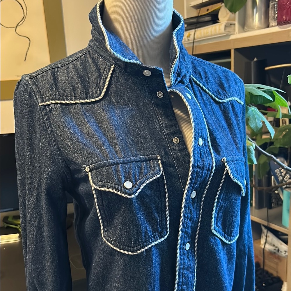 Urban Outfitters Retro Denim Shirt with Piping Blue/White Trim
